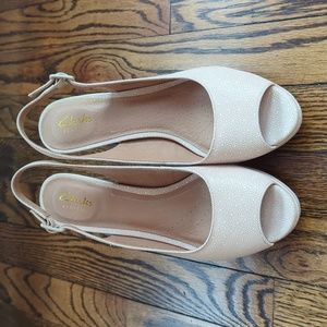 Beautiful and comfortable Clark's Artisan  peep toe high heels